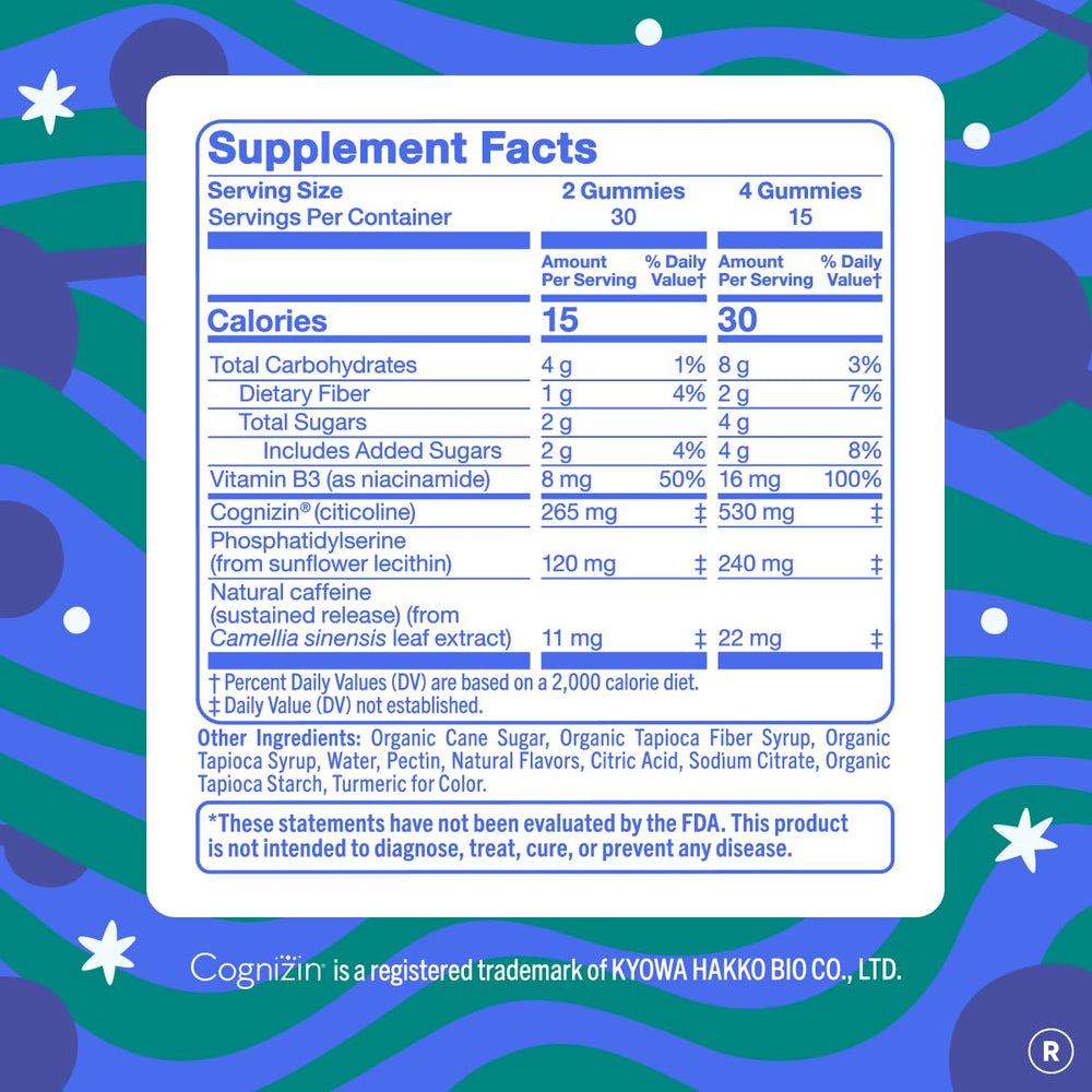 Label view showing Cognizin Citicoline and phosphatidylserine ingredients