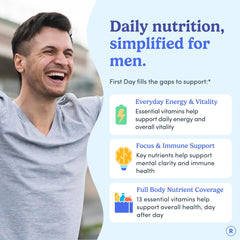 First Day men’s multivitamin bottle side view for convenient daily intake