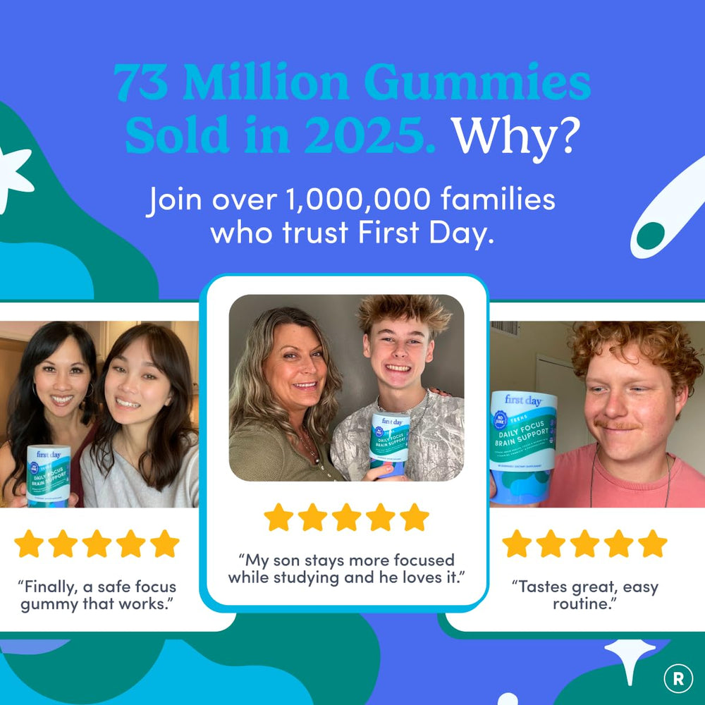 First Day teen-friendly apple gummies demonstrate tasty daily brain support.