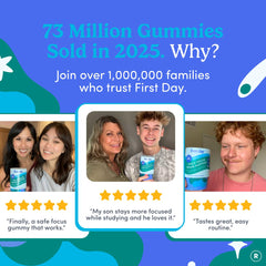 First Day teen-friendly apple gummies demonstrate tasty daily brain support.