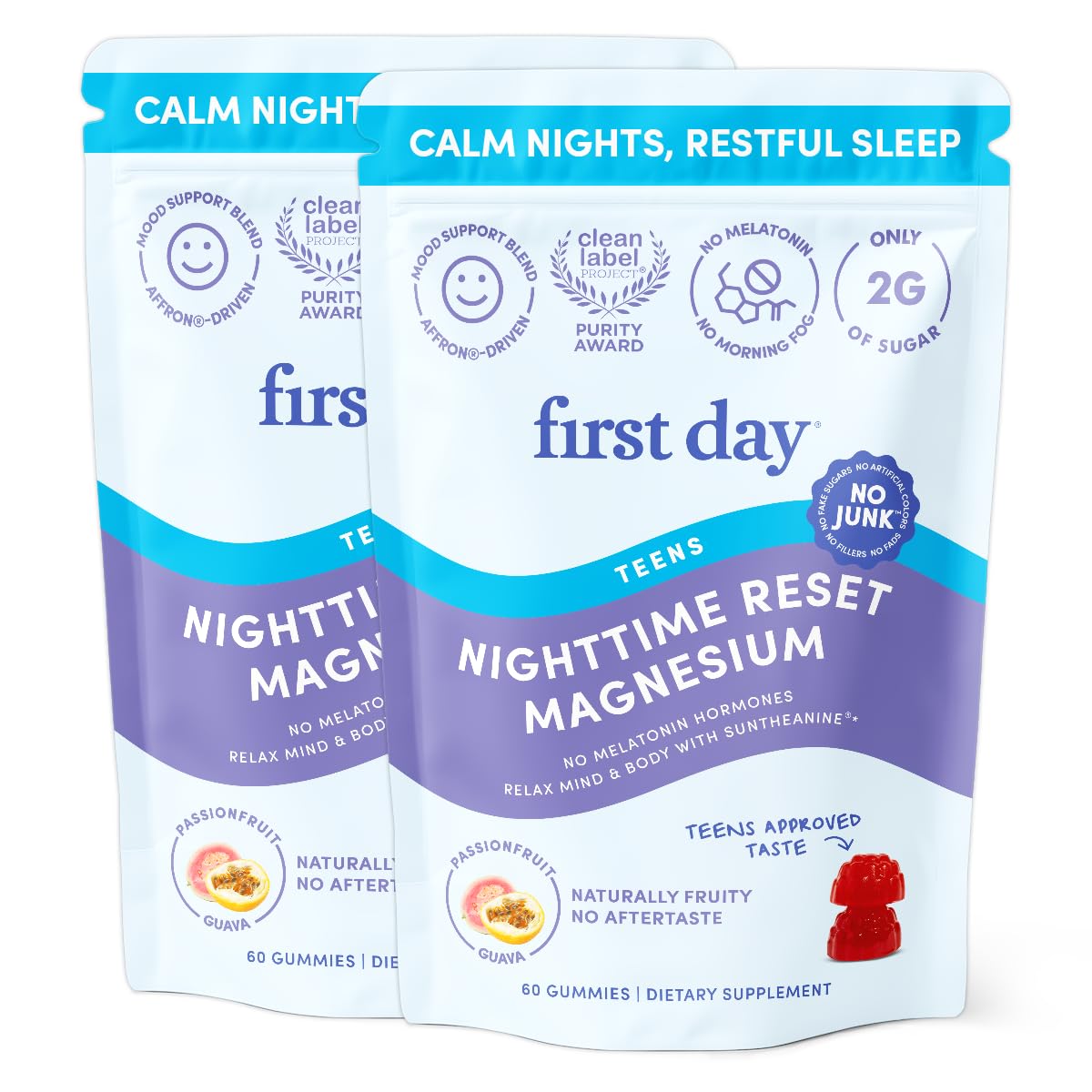First Day Teens' Nighttime Reset bottle and pour for easy nightly supplementation.