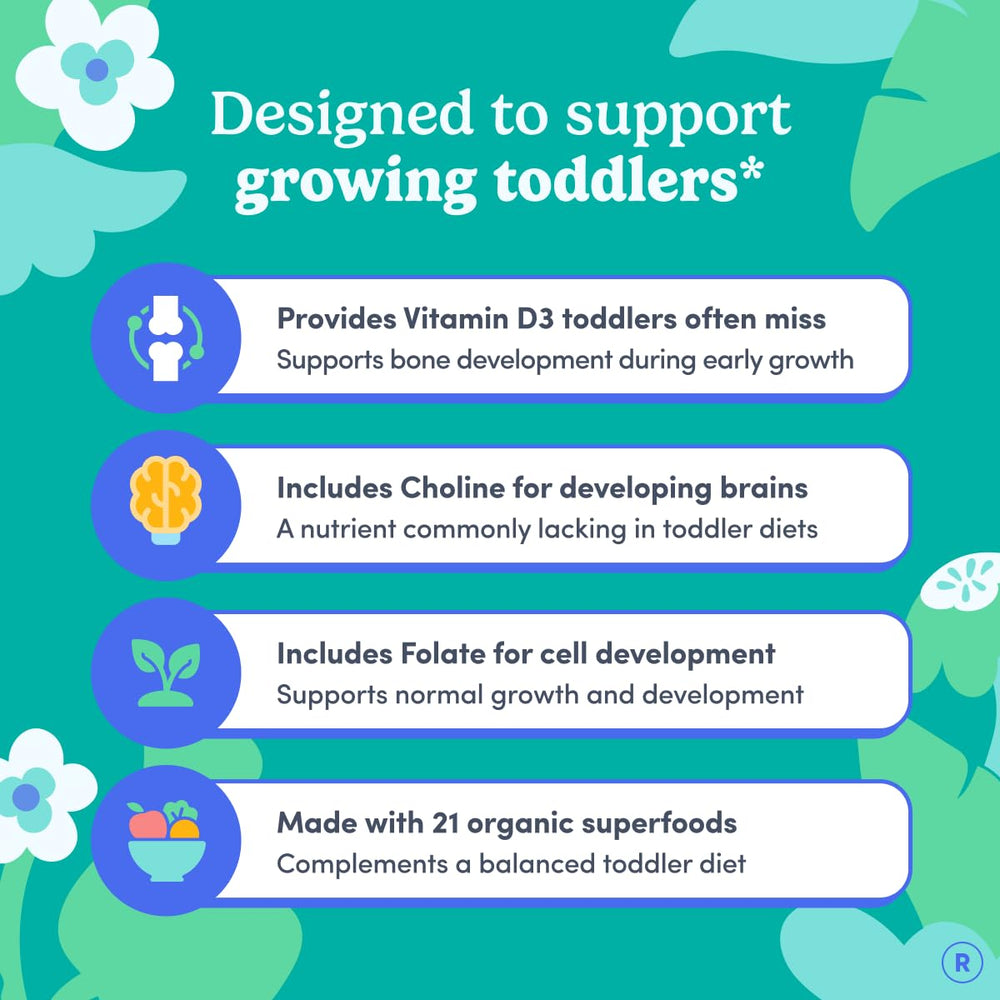 First Day Toddler Multivitamin Gummies beside cereal highlights kid-friendly flavor