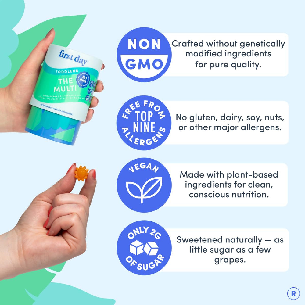 First Day Toddler Multivitamin Gummies child taking gummy during snack time