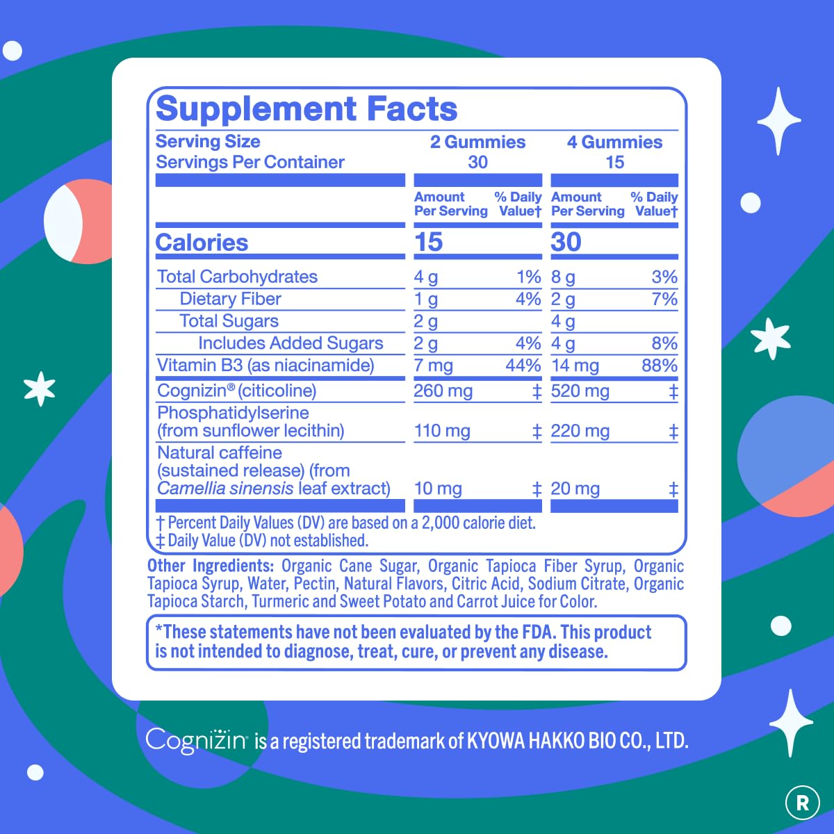 First Day Brain Gummies peach flavor close-up suggests daytime clarity.