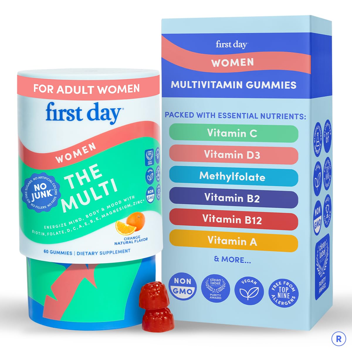 FIRST DAY gummies bottle shown for daily wellness and convenience.
