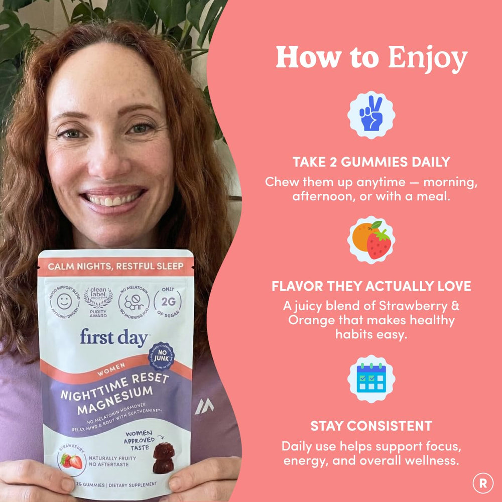 First Day Nighttime Reset gummies are vegan and allergen-free.