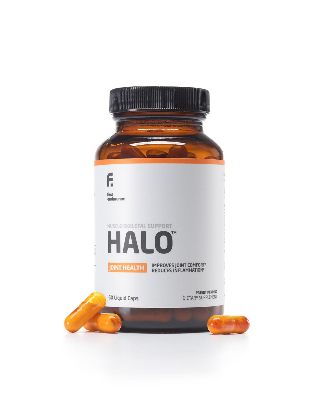 FIRST ENDURANCE Halo bottle with capsules supports joint comfort for active everyday movement.