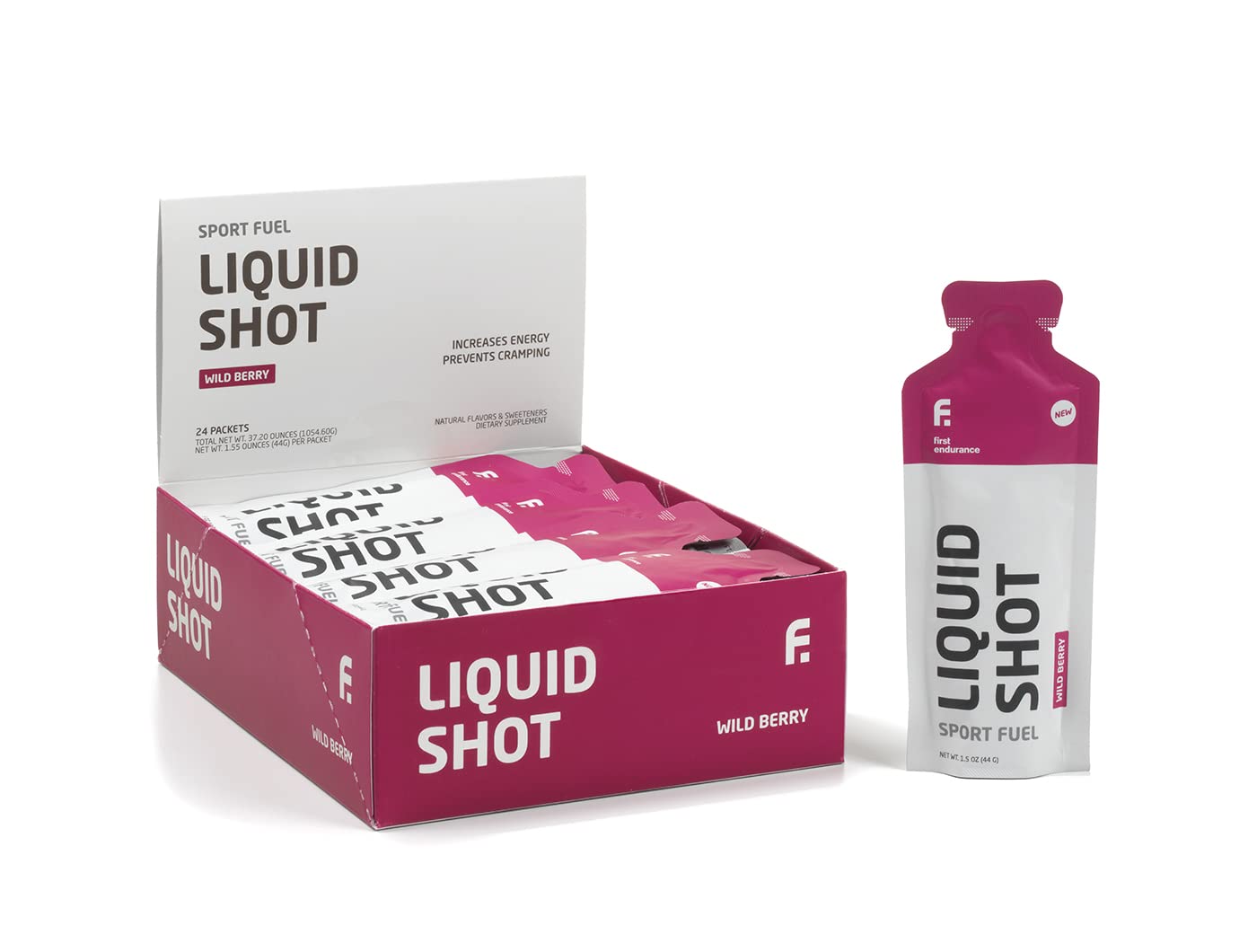 First Endurance Liquid Shot bottle being poured for fast, gut-friendly energy.