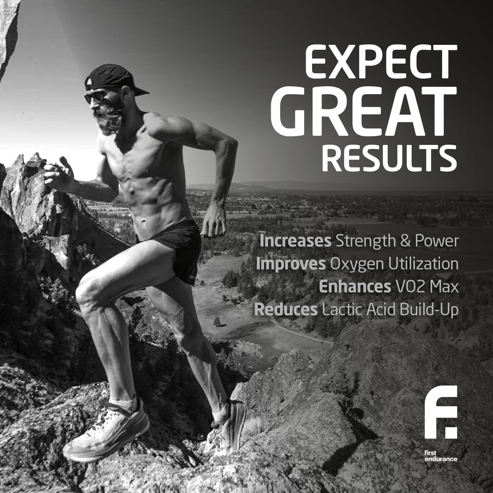 Energy moment with FIRST ENDURANCE OptygenHP bottle and capsules during training.