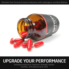 Gym setup featuring FIRST ENDURANCE OptygenHP supplement for power and stamina.