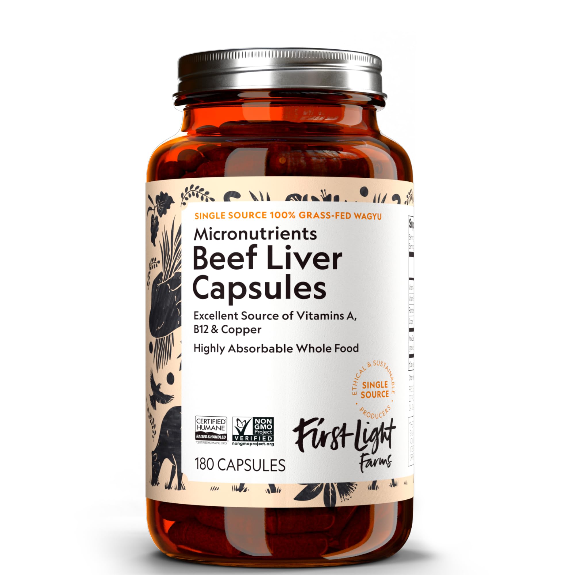 First Light Beef Liver Capsules bottle front for daily vitality.