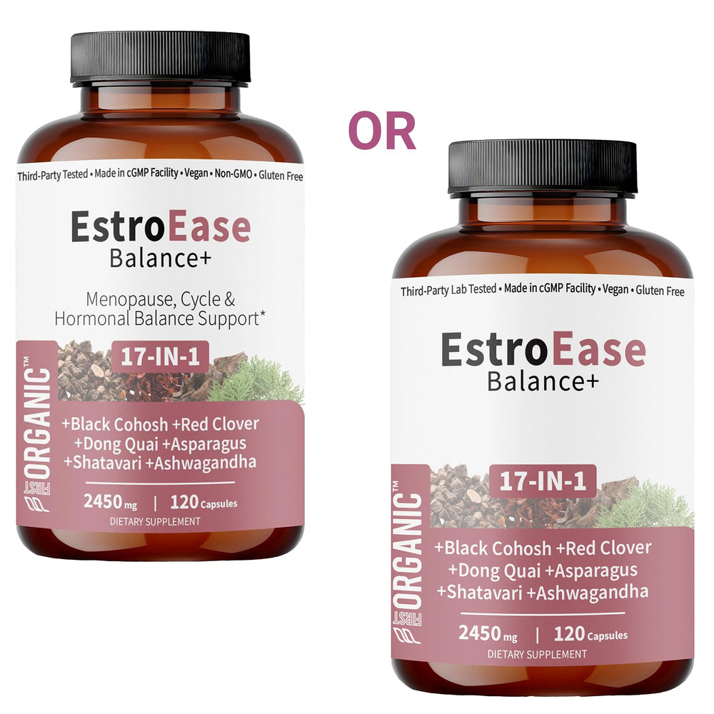 FIRSTORGANIC Daily Menopause capsules closeup highlighting vegan, non-GMO formula