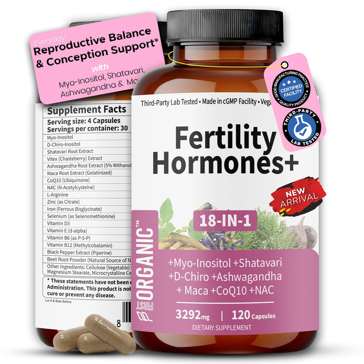 FIRSTORGANIC Women's Fertility bottle front view supports daily cycle balance.
