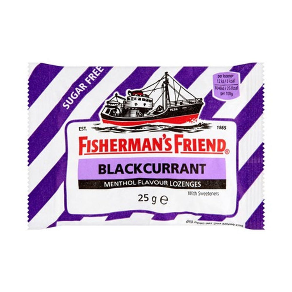 Fishermans Friend Blackcurrant lozenges 25g pack of 12 for on-the-go snacking and refreshment