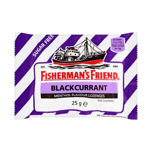 Fishermans Friend Blackcurrant lozenges 25g pack of 12 for on-the-go snacking and refreshment
