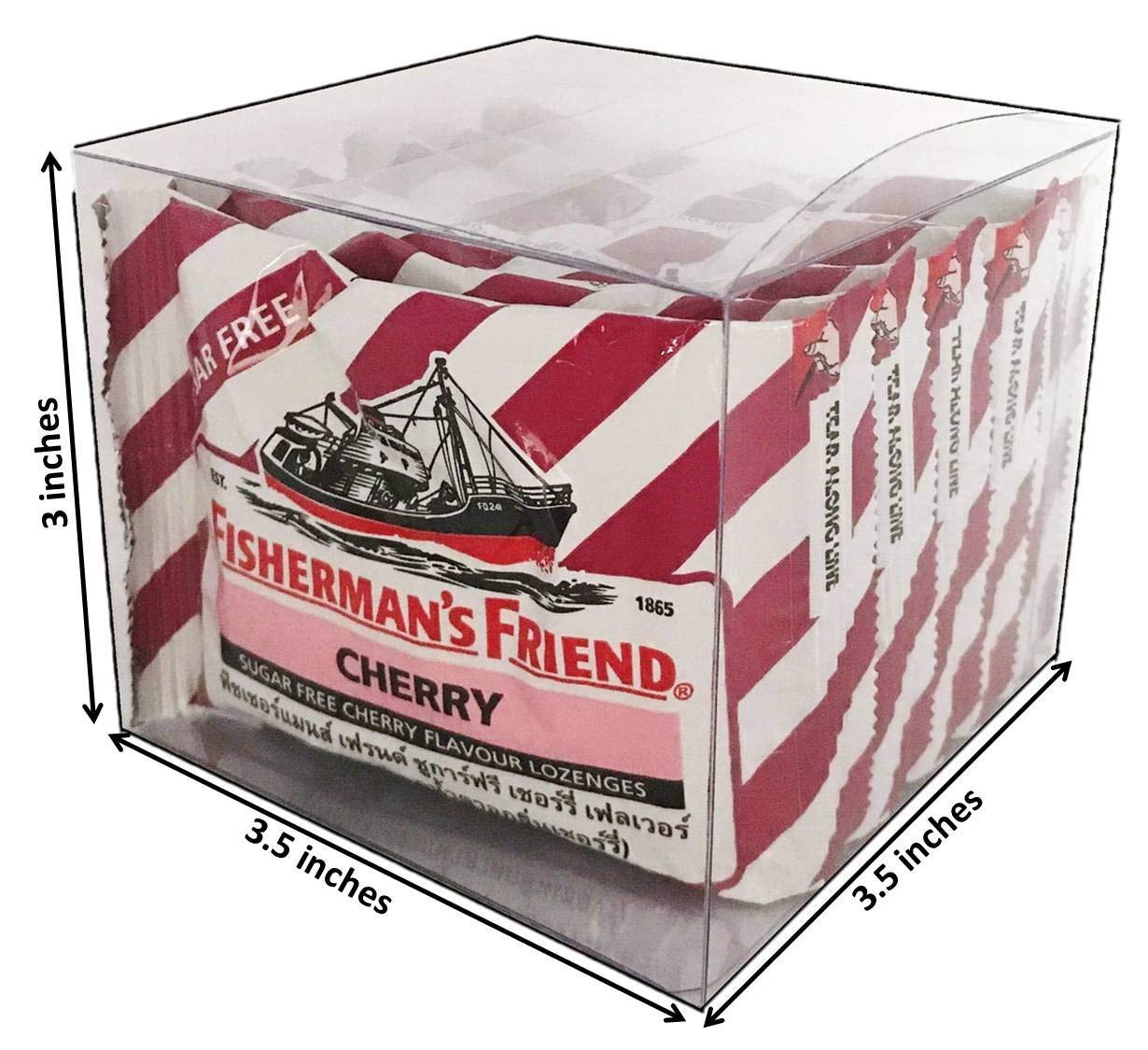 Fisherman's Friend label shows Thai-English packaging for easy shelf selection.