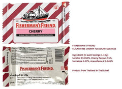 On-the-go Fisherman's Friend cherry sugar-free lozenges in a reclosable bag for quick relief.