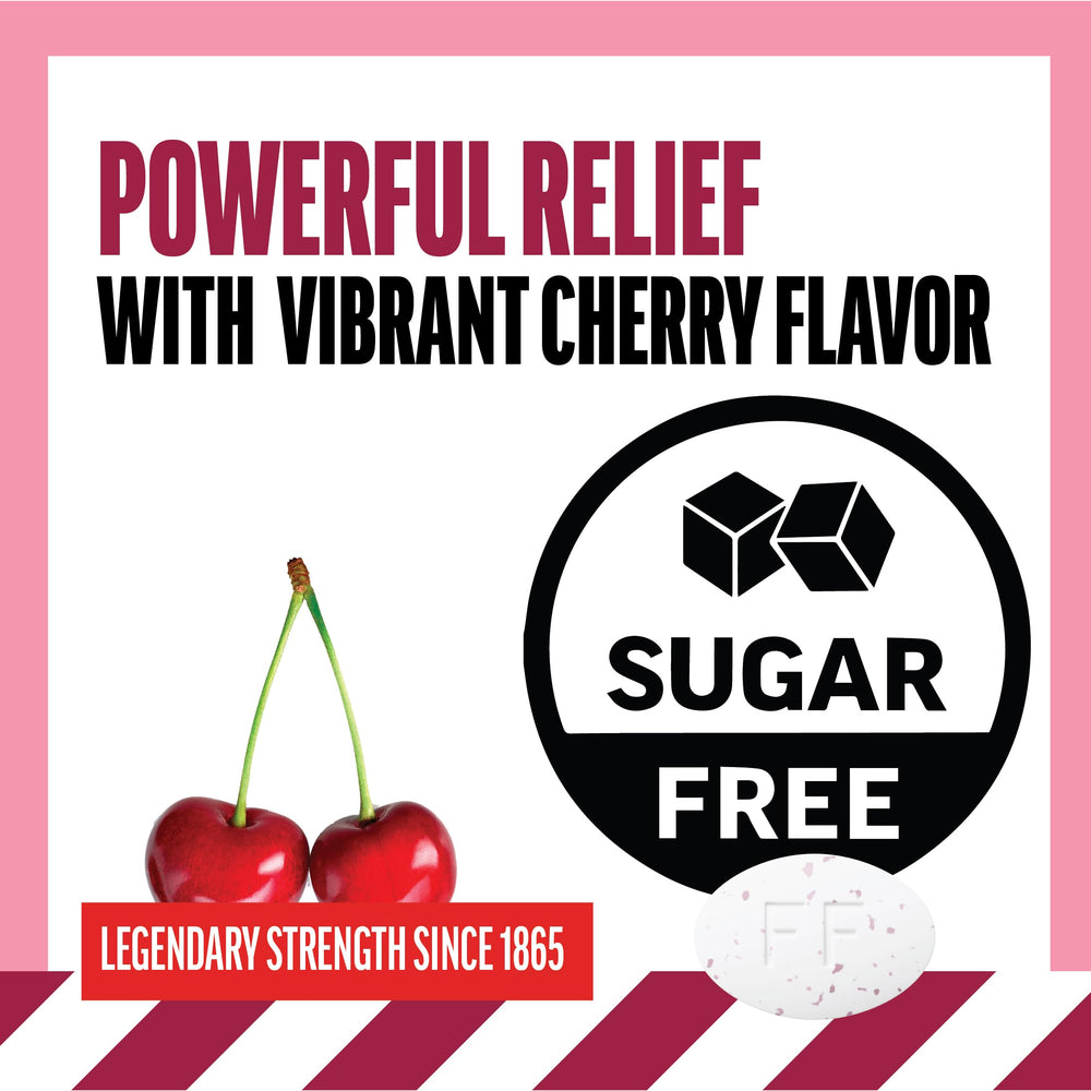 Fisherman's Friend cherry lozenges close-up shows menthol boost and cherry flavor