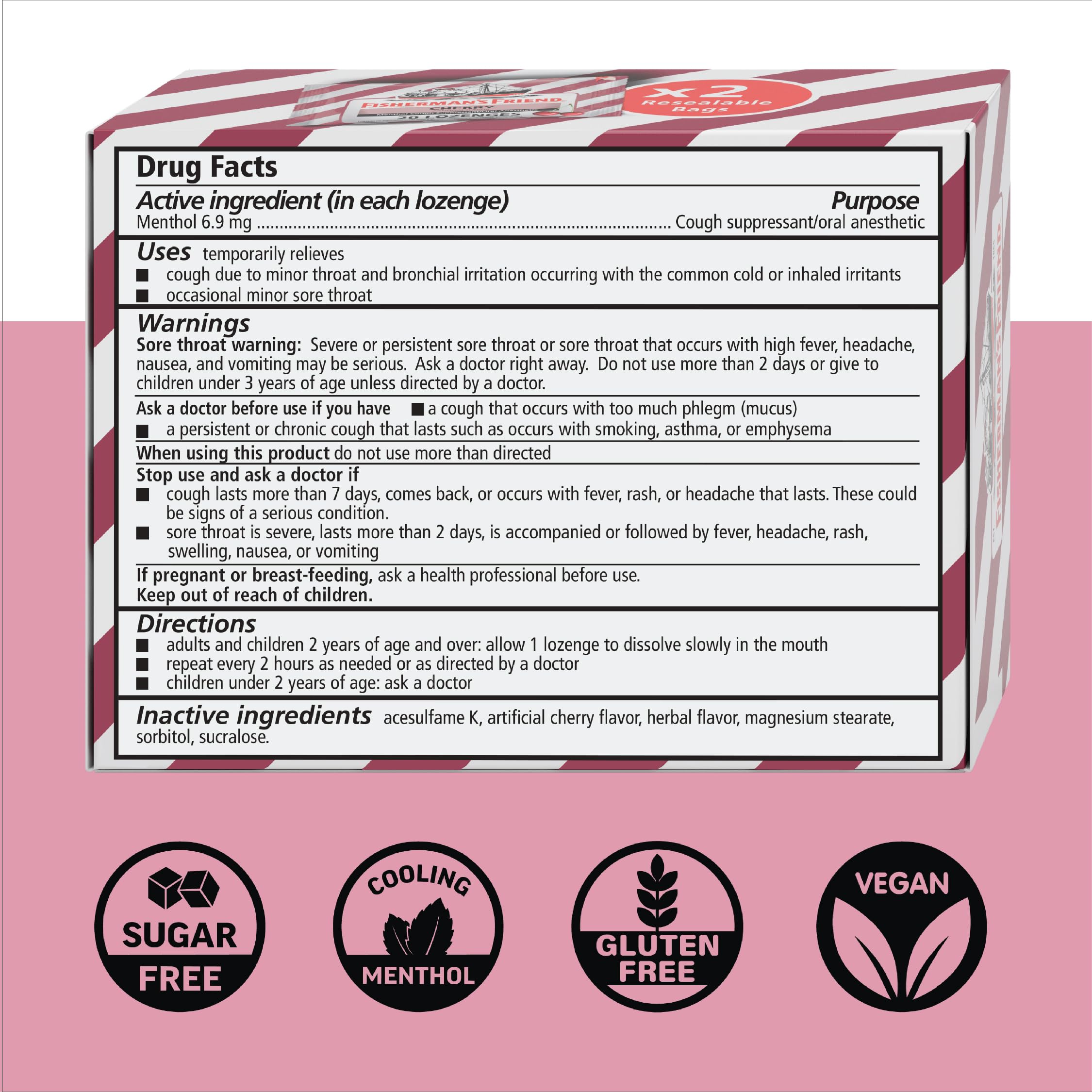 Fisherman's Friend vegan gluten-free label with allergen-friendly claim