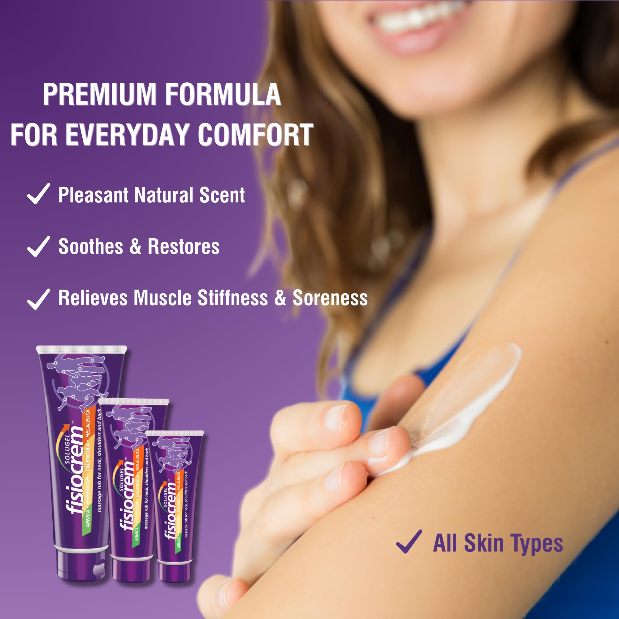 Fisiocrem Calendula soothing massage demonstrates calming daily relief for tired muscles.