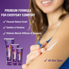 Fisiocrem Calendula soothing massage demonstrates calming daily relief for tired muscles.
