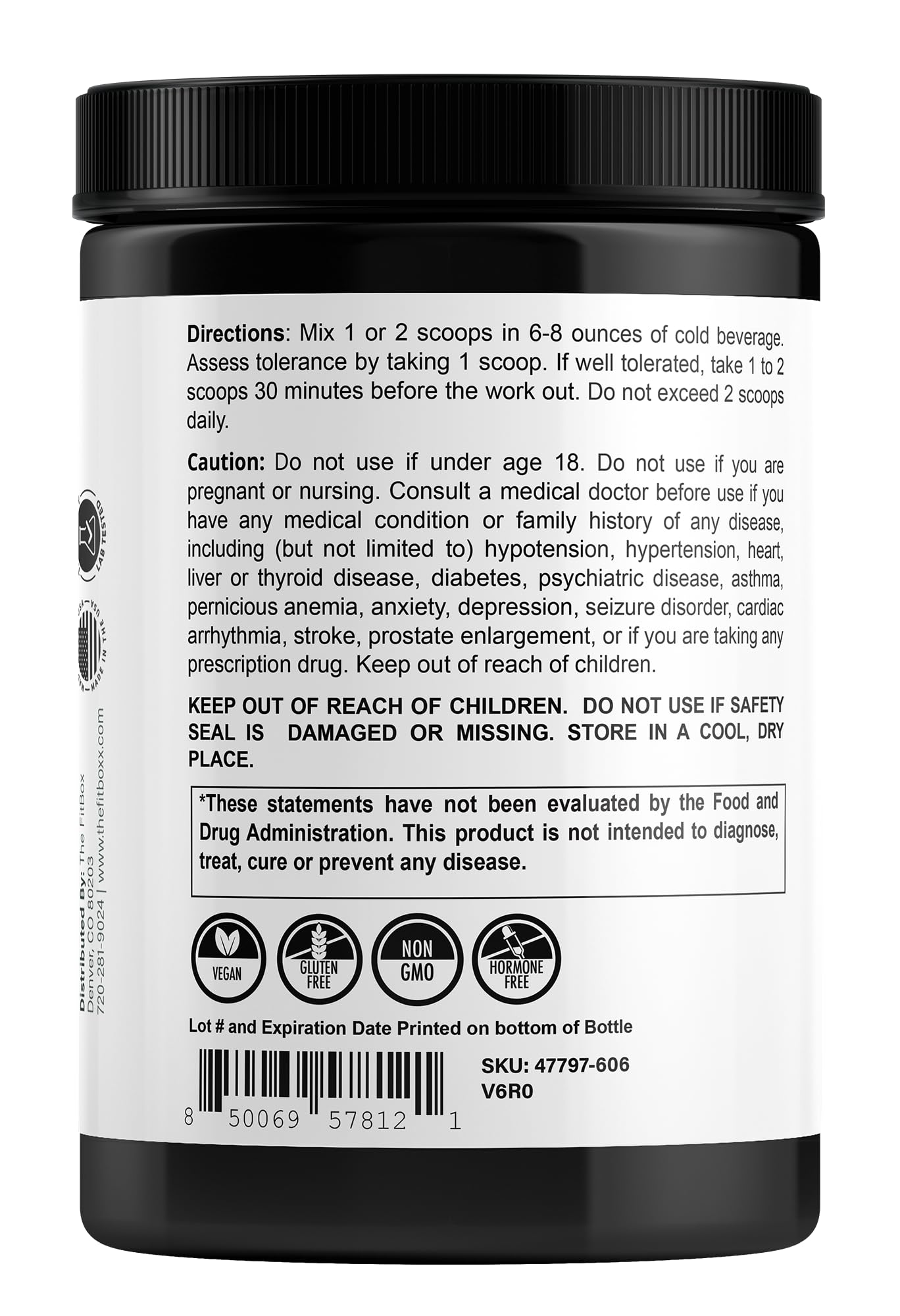 Close-up of FocusDrive label noting 150 mg caffeine for sustained effort