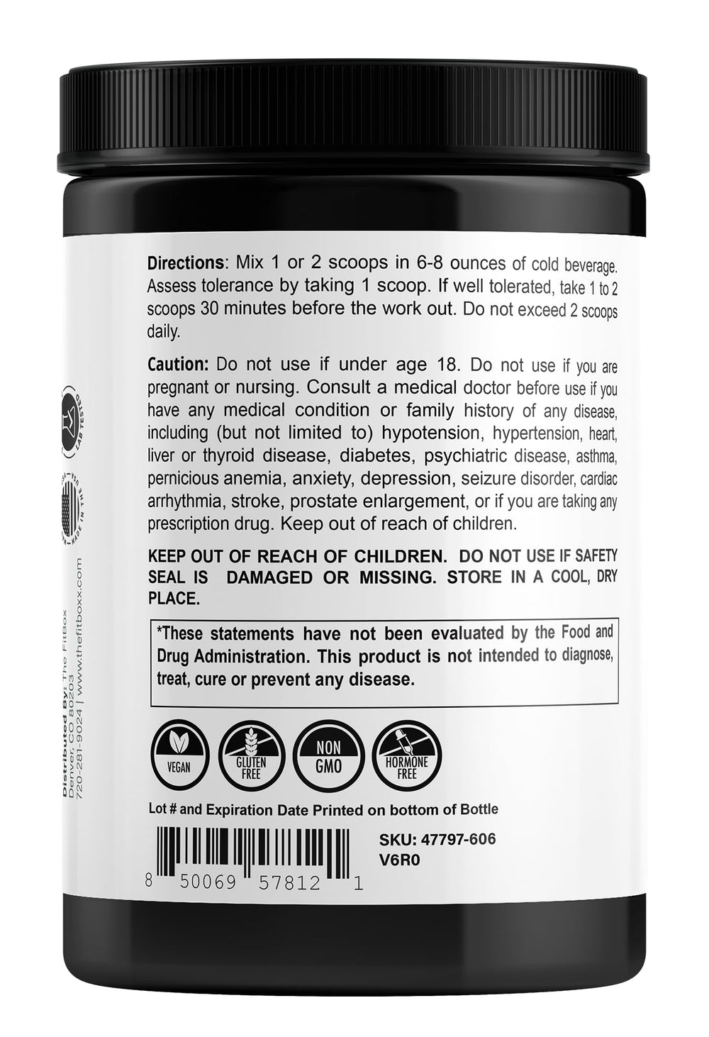 Close-up of FocusDrive label noting 150 mg caffeine for sustained effort