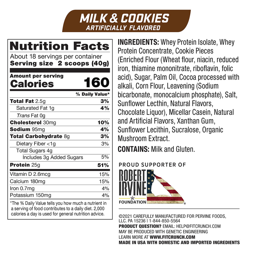 Fit Crunch Tri-Blend whey milk cookies shake glass for quick high-protein nutrition.