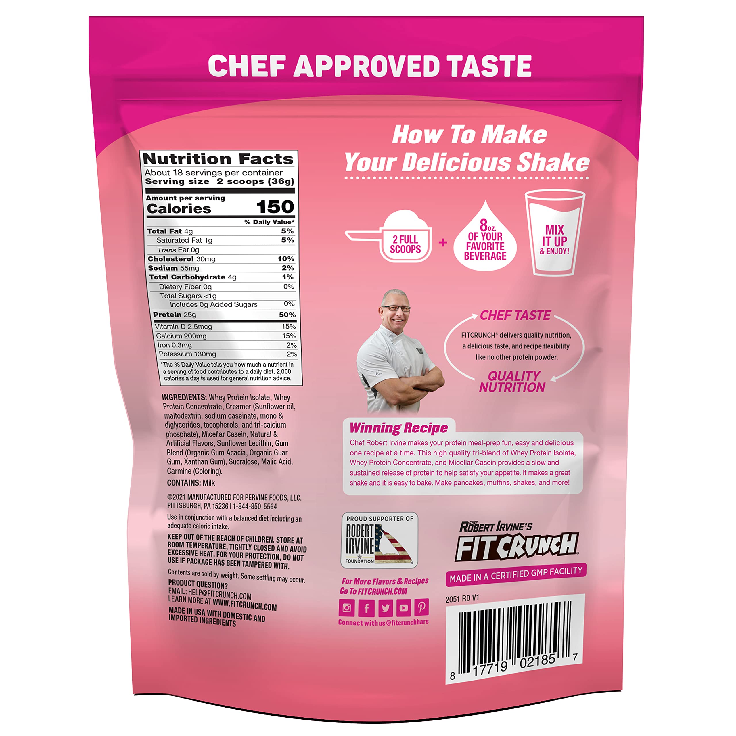 Fit Crunch Tri-Blend whey protein in a mixing bowl for custom flavors.