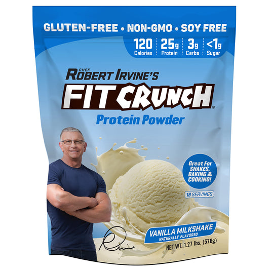 Fit Crunch Tri-Blend Whey Protein Vanilla Milkshake powder for high-protein shakes