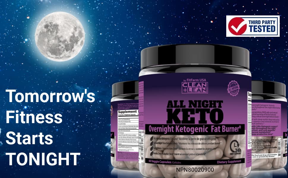 FIT FARM USA Clean+Lean Night Keto ketones blend visuals for overnight fuel