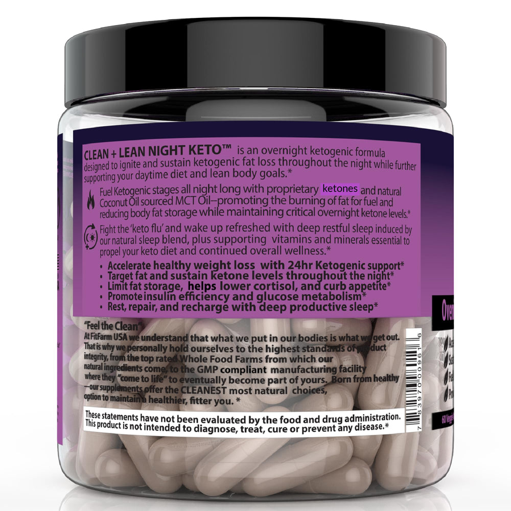 FIT FARM USA Clean+Lean Night Keto vitamins and minerals label