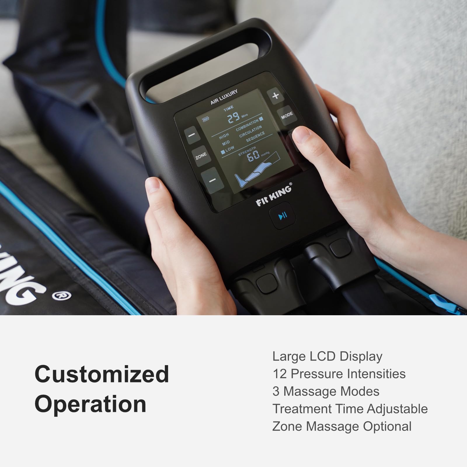 FIT KING with 12 pressure levels and 3 modes offers personalized comfort.