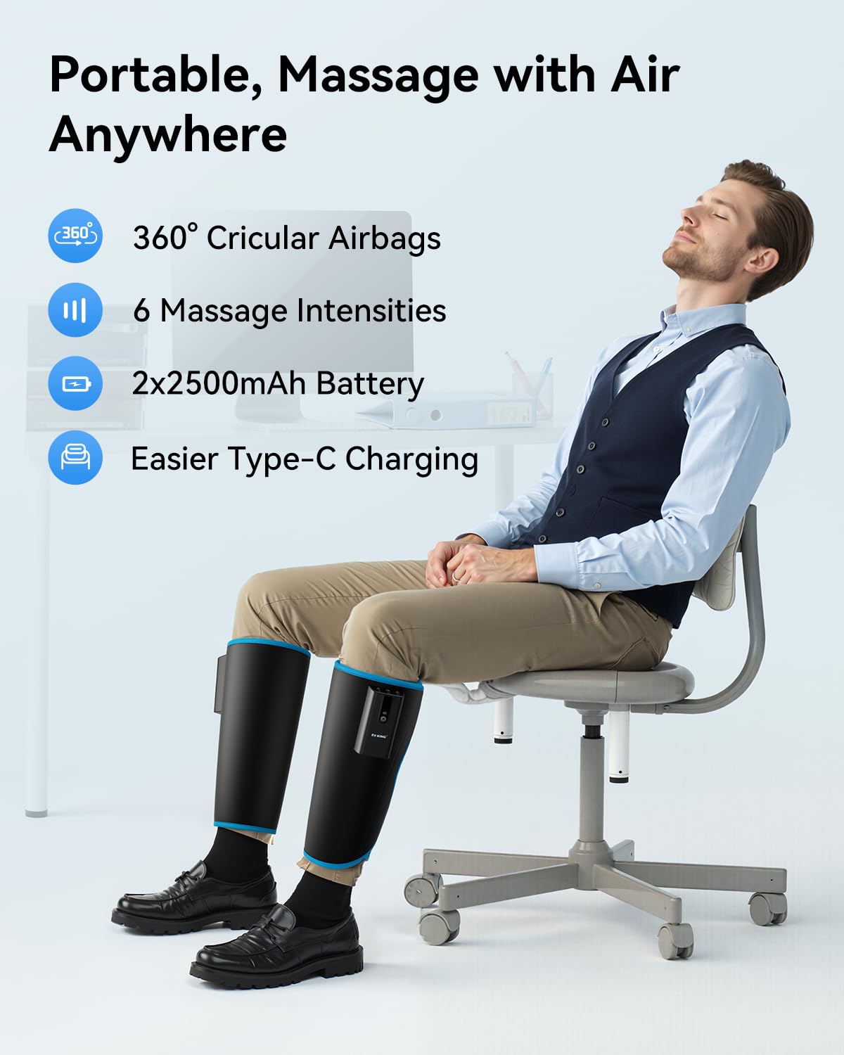 FIT KING 360-degree compression covers the calf for thorough relief.
