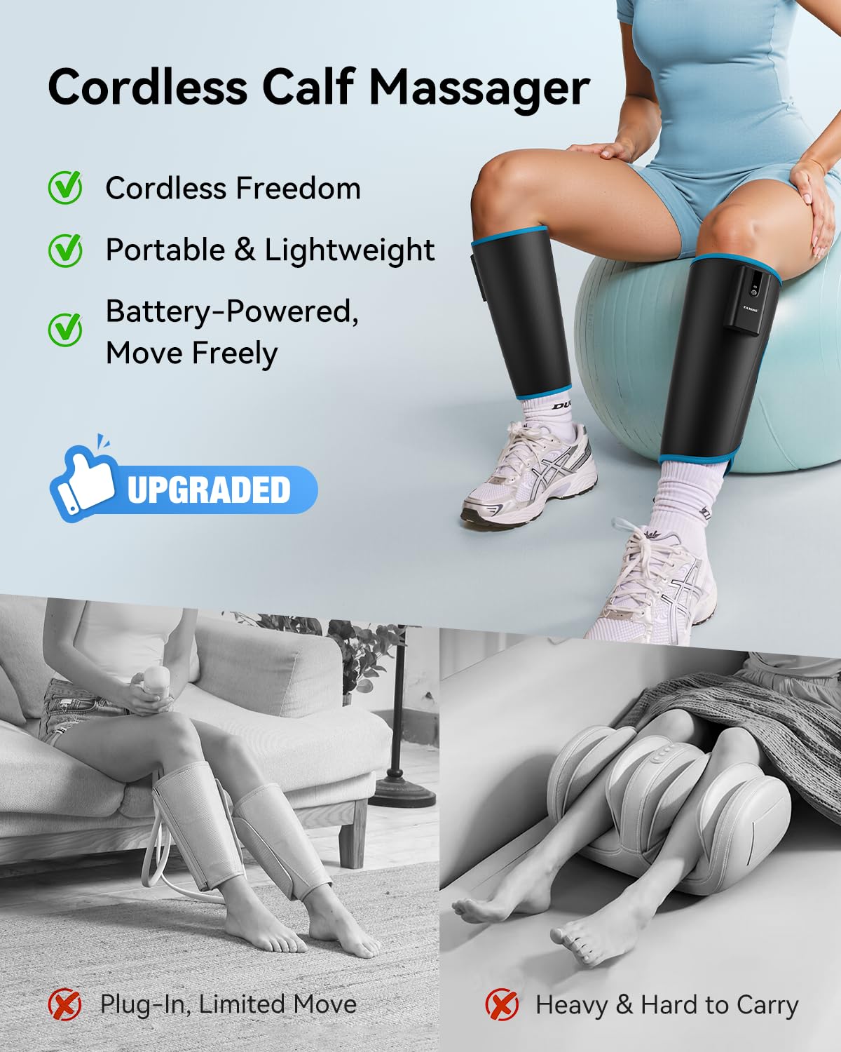 FIT KING dual 2500mAh battery pack keeps sessions cord-free and long-lasting.