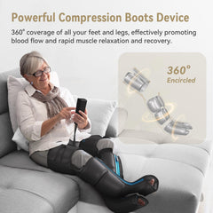 FIT KING expanded airbags illustrate targeted massage for foot and calves.