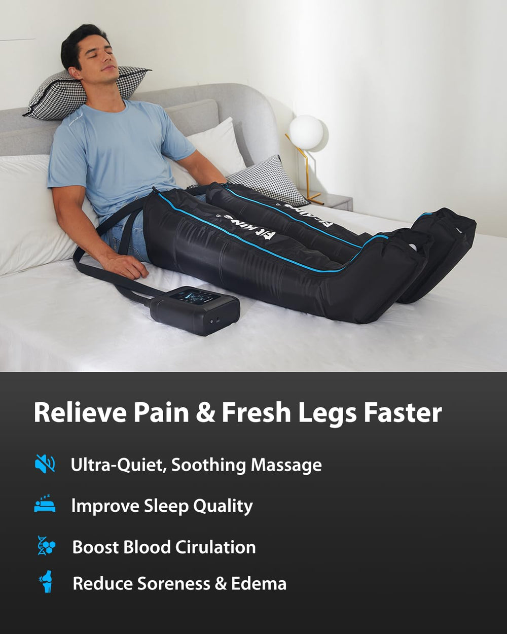 User wearing FIT KING FT-091A boots after workout for circulation support