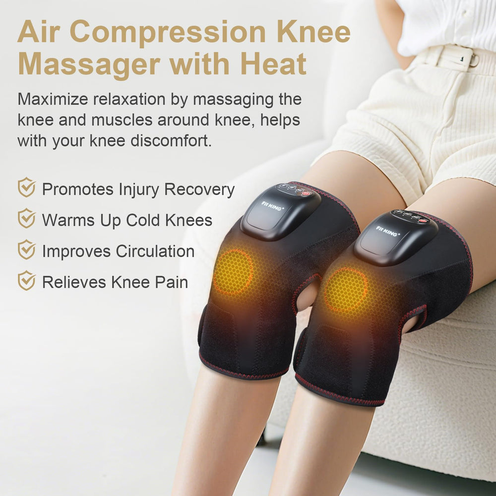 FIT KING knee massager side strap adjustment demonstrates a customizable fit for different legs.