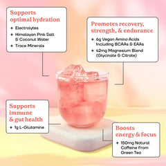 Glass of pink lemonade mix highlighting refreshing flavor and rapid hydration