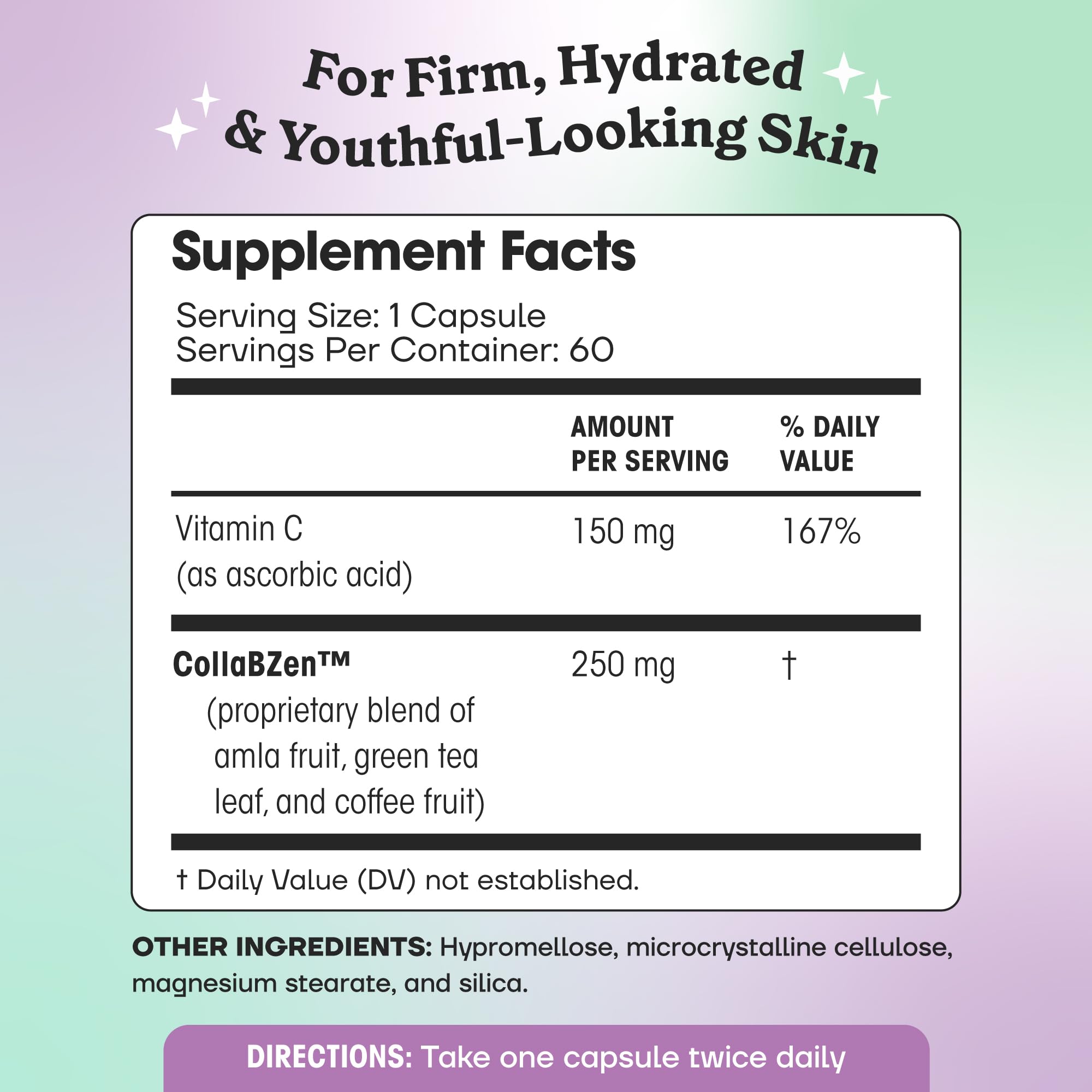 Graphic showing CollaVen ingredients suggesting collagen rebuilding and hydration benefits.