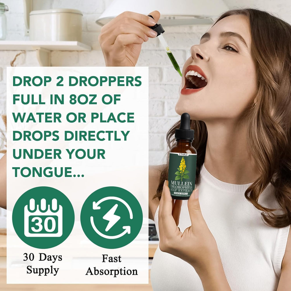 FITactic ETHALE Mullein Drops chlorophyll detail highlighting antioxidant support.