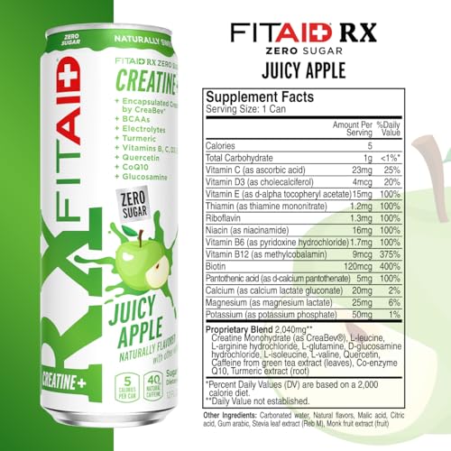 Closeup of FITAID RX Zero Sugar label showing clean ingredients and zero sugar.
