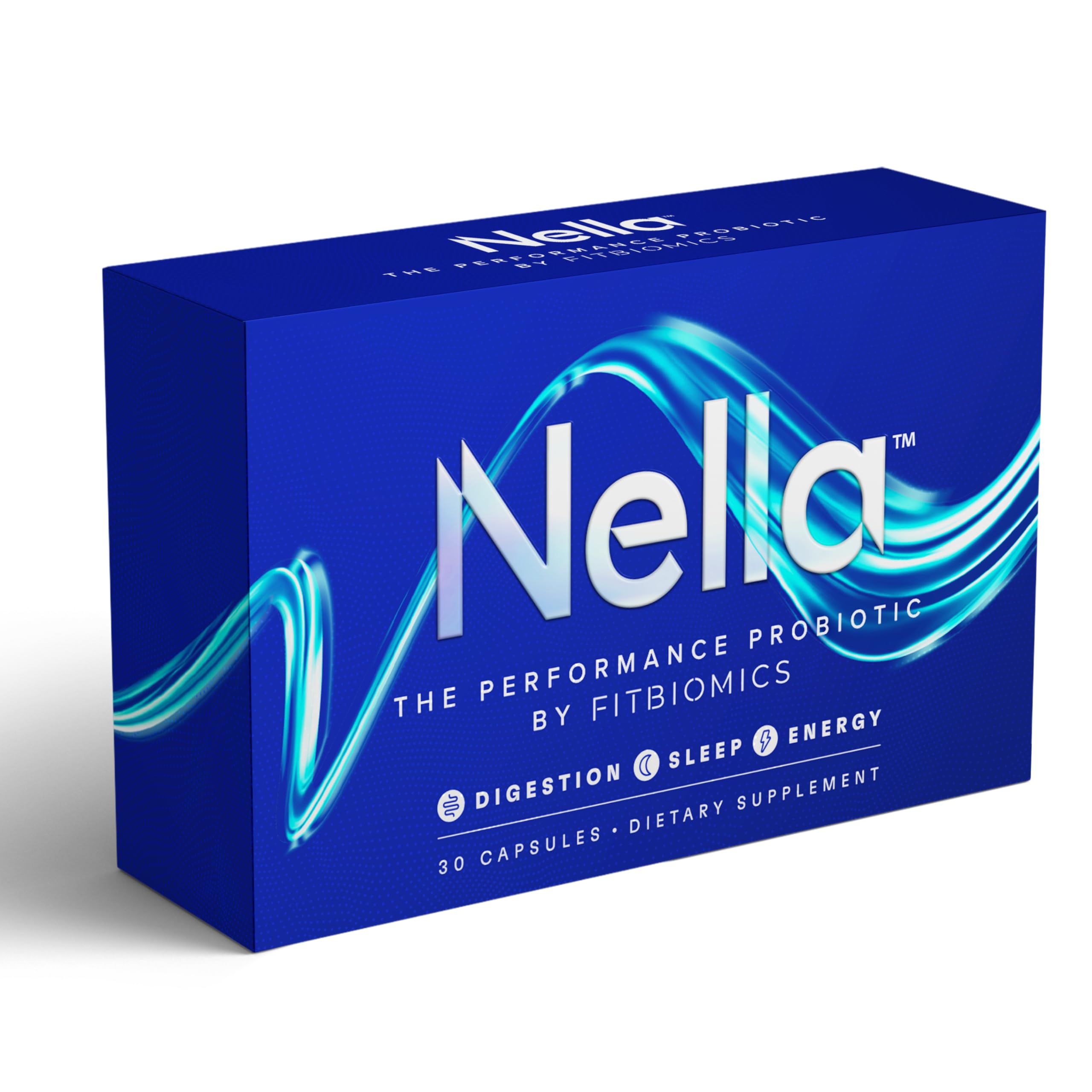 FITBIOMICS Nella triple-strain bottle supports daily digestive balance.