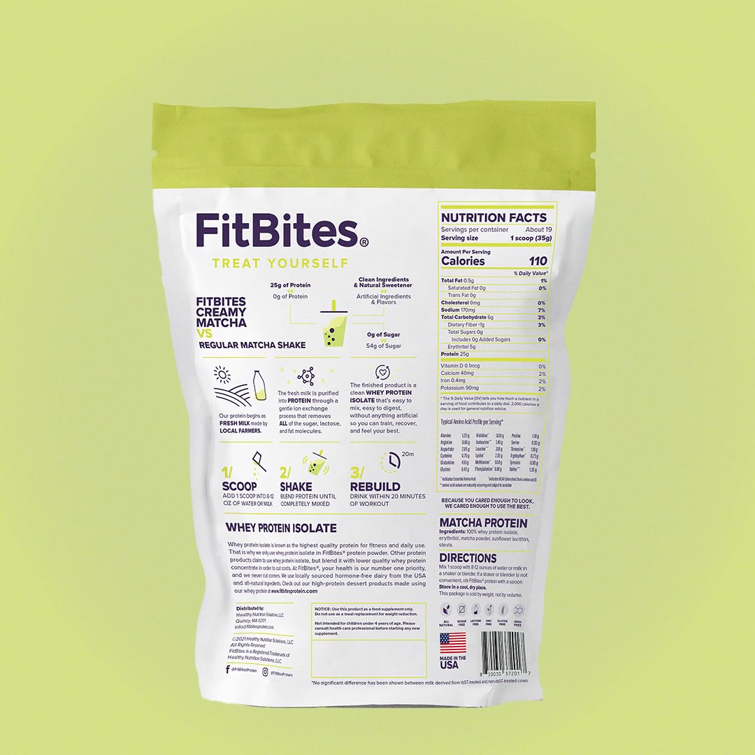FitBites Matcha Latte shake in a glass showing creamy texture.
