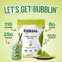 FitBites Matcha Latte shake blending with milk for creamy texture.