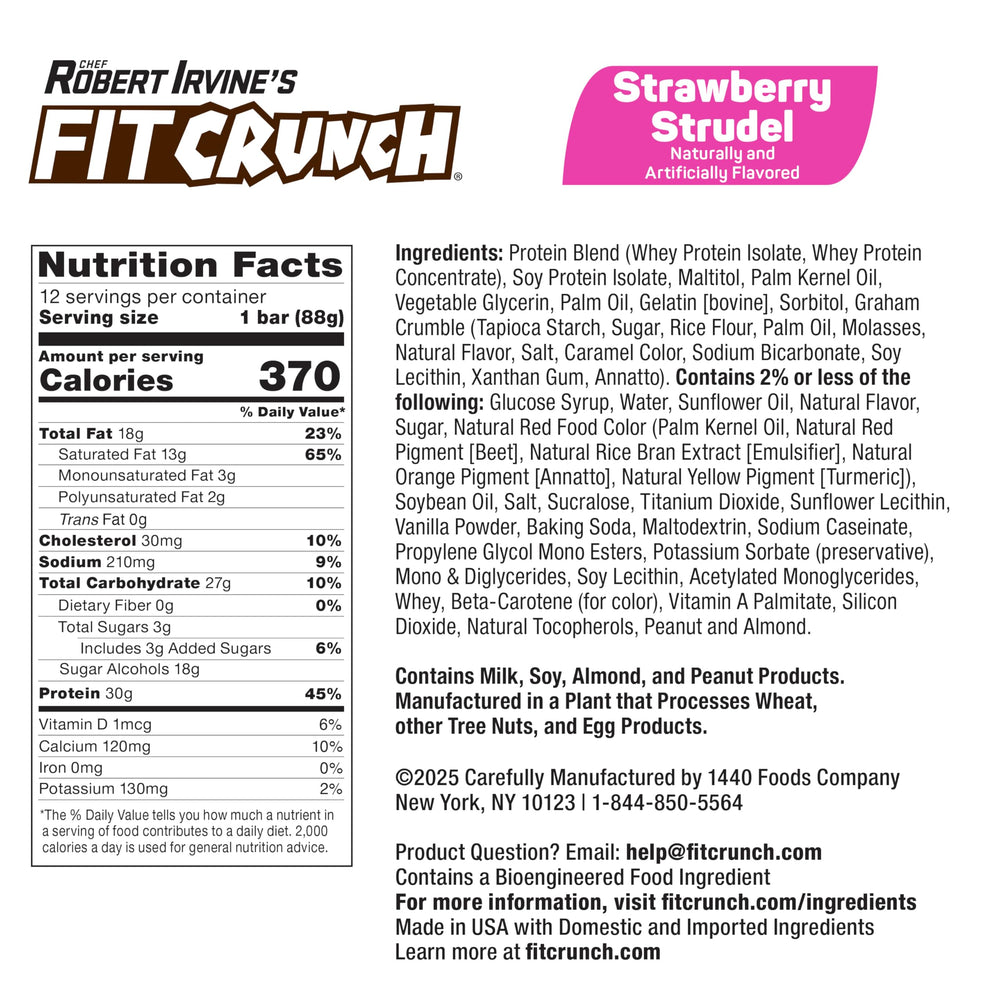 Fit Crunch 6-layer baked bar close-up emphasizes texture and premium protein blend.
