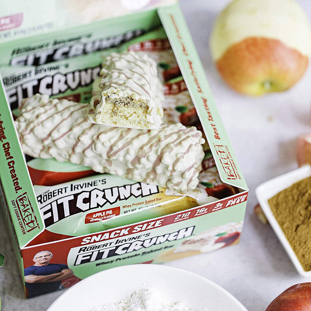 Fit Crunch Apple Pie Soft Cake Core cut reveals indulgent interior for post-workout fuel.