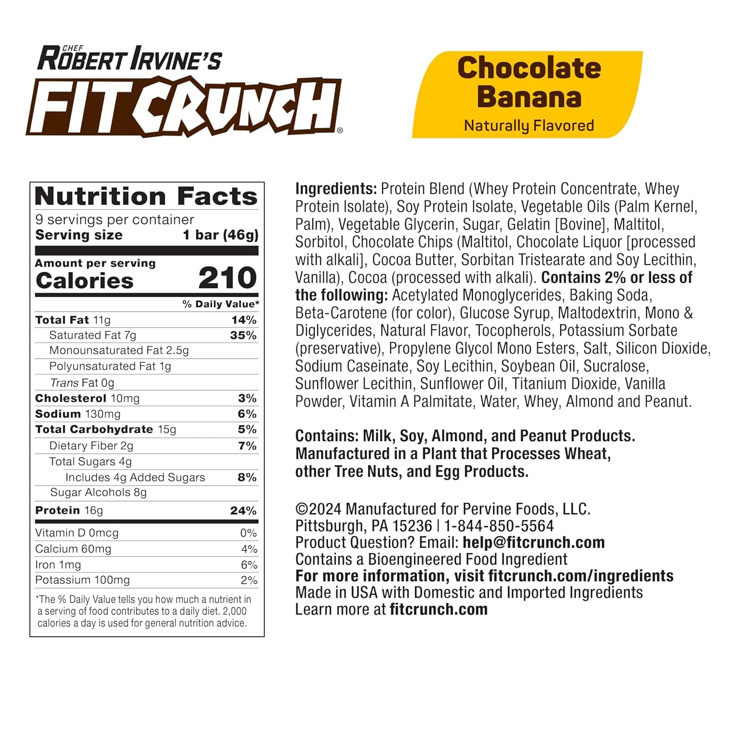 Front view of FITCRUNCH Chocolate Banana bar packaging for on-the-go protein