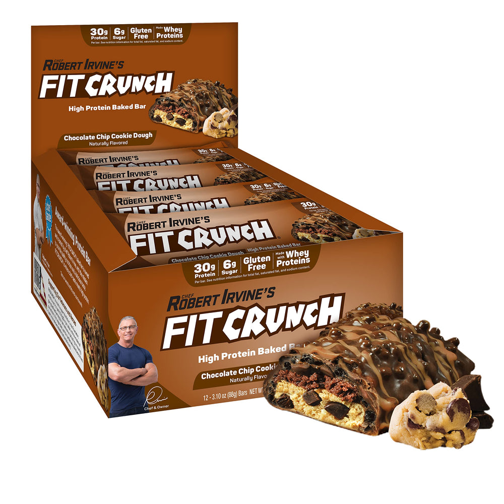 FitCrunch 6-layer baked bar close-up shows the texture for a satisfying snack.