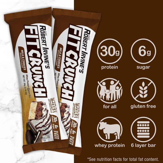 FITCRUNCH six-layer baked bar cross-section, rich texture for satisfying cravings.